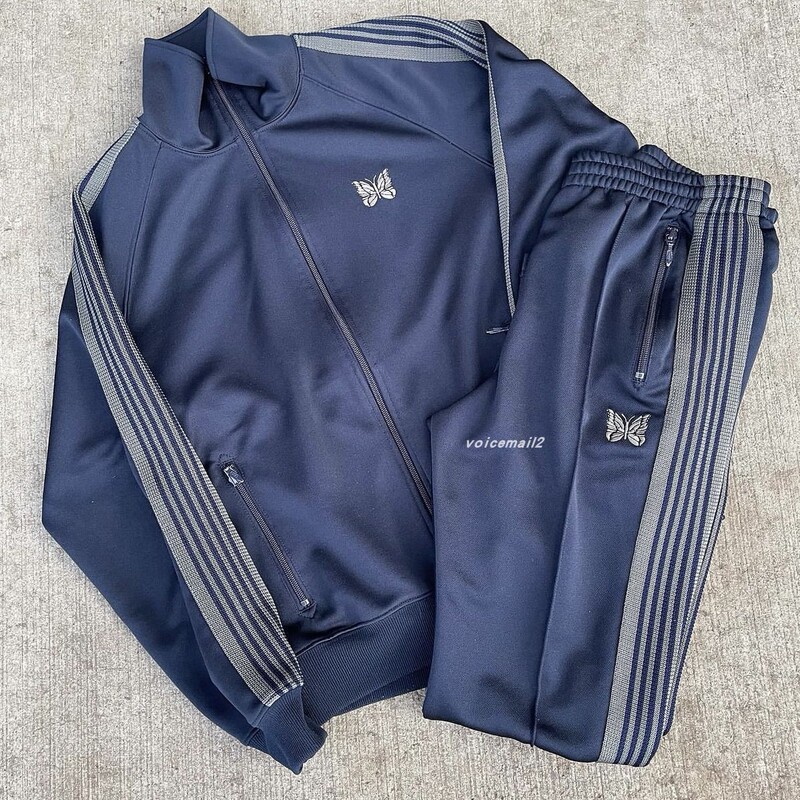 Needles Track Butterfly Navy Blue Niche Retro Webbing Casual Sports Stand Collar Jacket and Pants Set