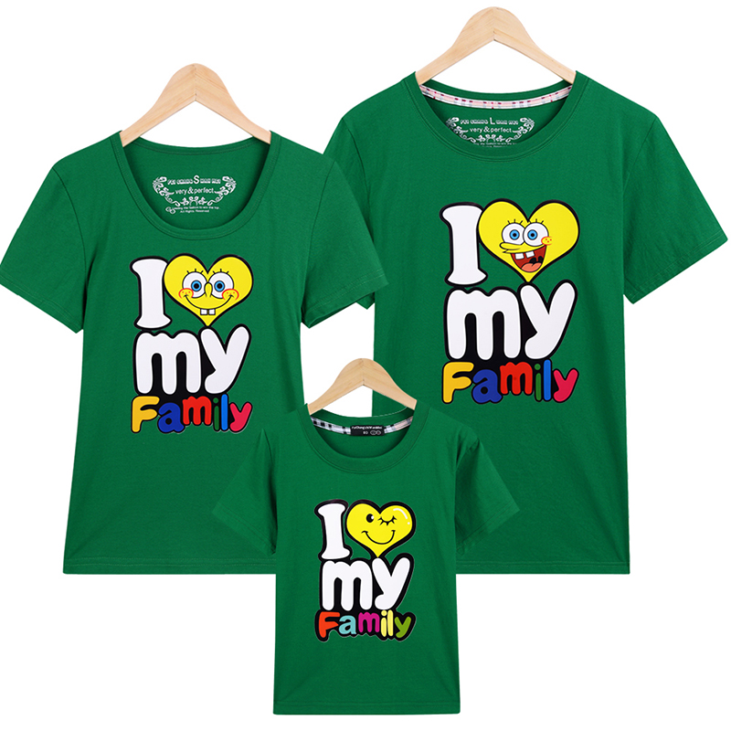 Cha mẹ-con mặc một nửa tay áo ba mẫu mùa xuân 2019 Tôi yêu gia đình tôi váy đỏ mùa hè mẹ và con gái phù hợp với áo thun ngắn tay gia đình mặc quần gia đình