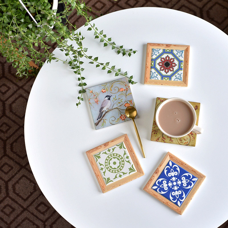 Old time European retro coaster ceramic insulation pad nostalgic small tile table top protection anti-wear tile coaster