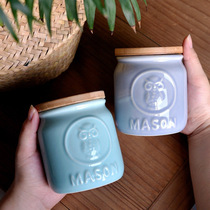 American vintage sealed can under-glaze three-dimensional relief tea pot cotton visa pot table snack nut jar