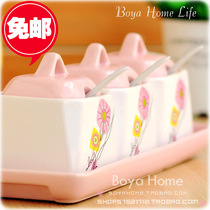 European warm seasoning pot Ceramic seasoning pot four-piece set point beautiful home with porcelain plate to send spoon