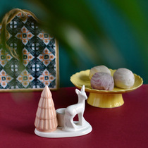 Christmas home accessories candle holder Nordic style ceramic candlestick hand-painted underglaze color fawn Christmas tree candlestick