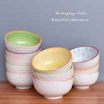 Nordic style hipster rice bowl household rice bowl cutlery bowl underglaze color non-slip relief healing candy color