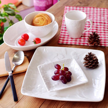 Simple European Classic ceramic tableware set pure white under glaze three-dimensional relief Baroque Cup Bowl plate series
