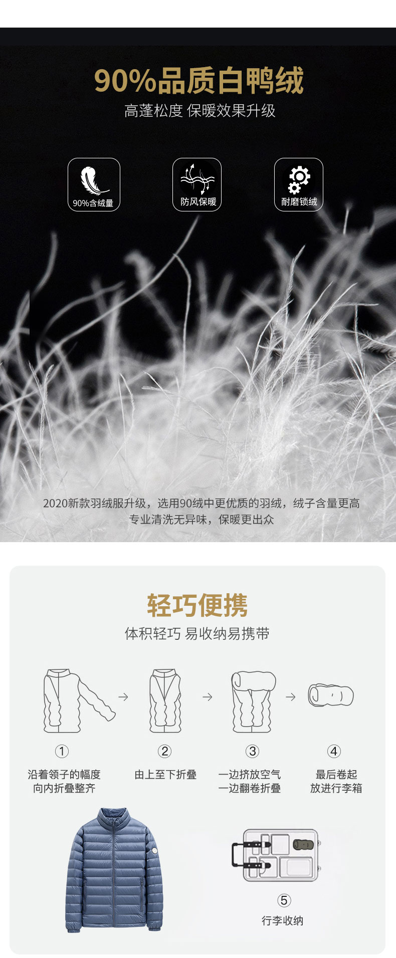 反季好价 雪中飞 2020年新款 90%白鸭绒 男士轻薄羽绒服 图4