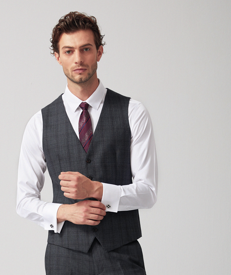 Suit phù hợp với nam len retro kẻ sọc gió Anh kinh doanh phía tây trang trí cơ thể màu xám chú rể váy cưới - Suit phù hợp bộ vest nam thời trang