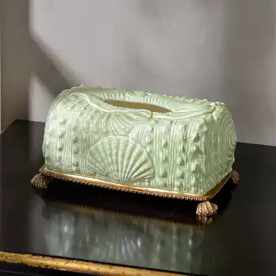 European conch ceramic with copper tissue box Living room coffee table Dining room Home decoration American toilet paper box artwork