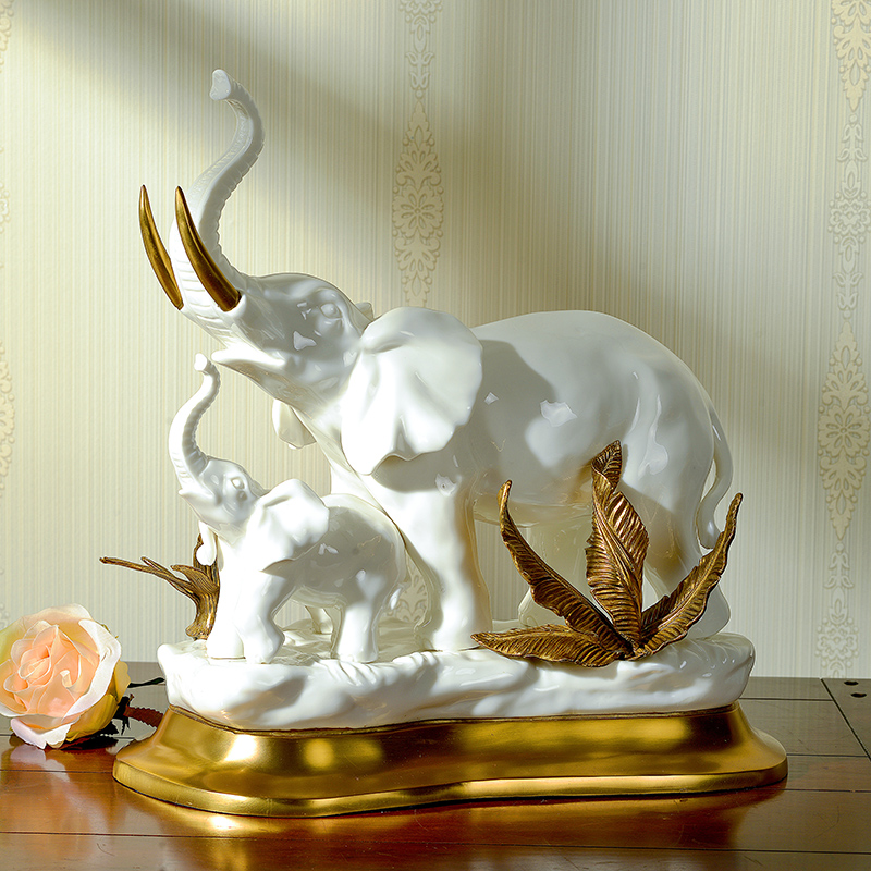Eurostyle Creativity Mother-son Elephant Xuanguan Living Room Swaying Pieces Ceramic Matching Bronze Elephant Styling Decorative Pendulum to Gift New Residence Gifts