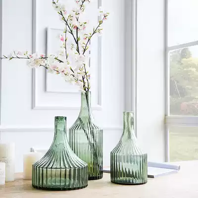 Creative dark green transparent glass vase Living room flower arrangement flower vase soft decoration ornaments household modern simplicity