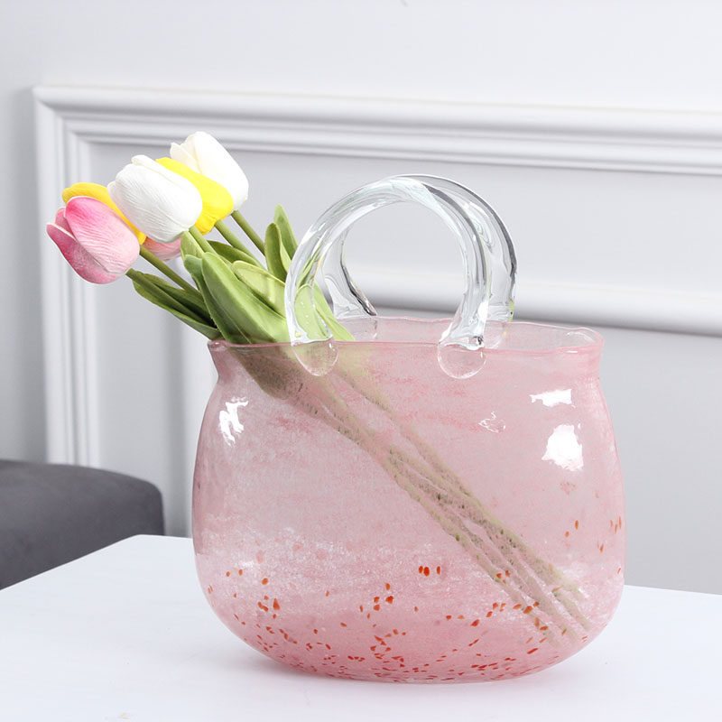 Home hydroponic basket bag vase ornaments transparent flower arrangement wind living room handbag glass vase hydroponic