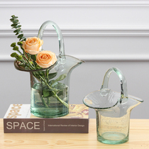 Light luxury flower arrangement basket vase portable basket tote bag handbag bag Transparent bubble glass vase Fruit plate flower arrangement device