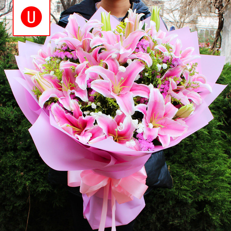 White lily Deyang city of Zhongjiang Rojiang County Guanghanshfang Mianzhu City Tongcheng Fresh flower shop Express delivery to the door