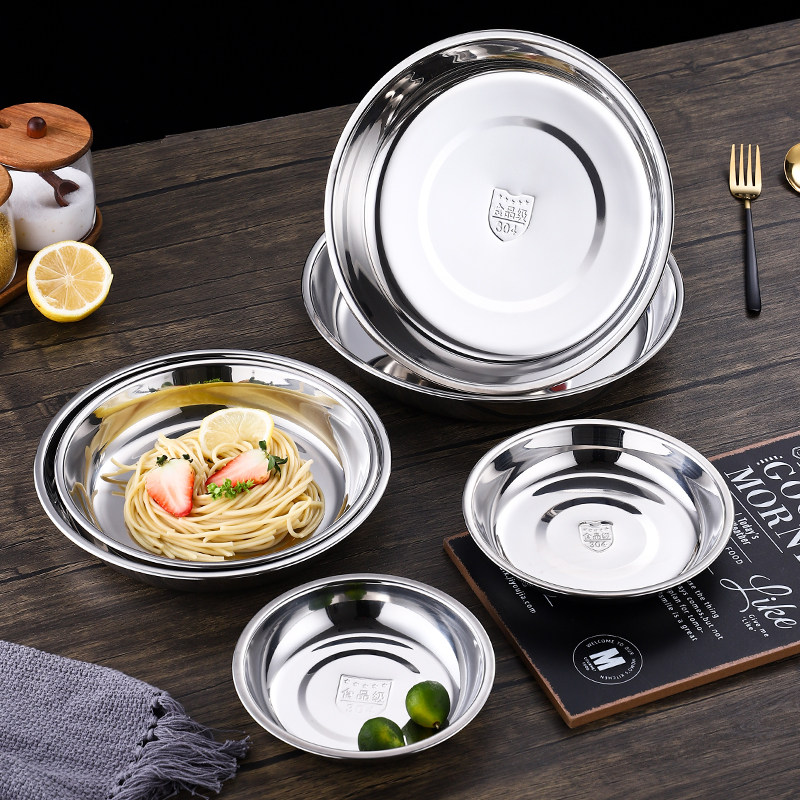 304 stainless steel plates, household discs, dipping sauces, small dishes, thickened canteen dishes, steaming plates, fruit plates, barbecue plates