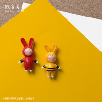 Long-eared rabbit three-dimensional pin cute creative cork board decoration bee ladybug dress magnet magnetic press nail