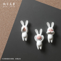 Long-eared rabbit three no pins cute creative cork board decoration pure hand-colored small press nail magnetic magnet