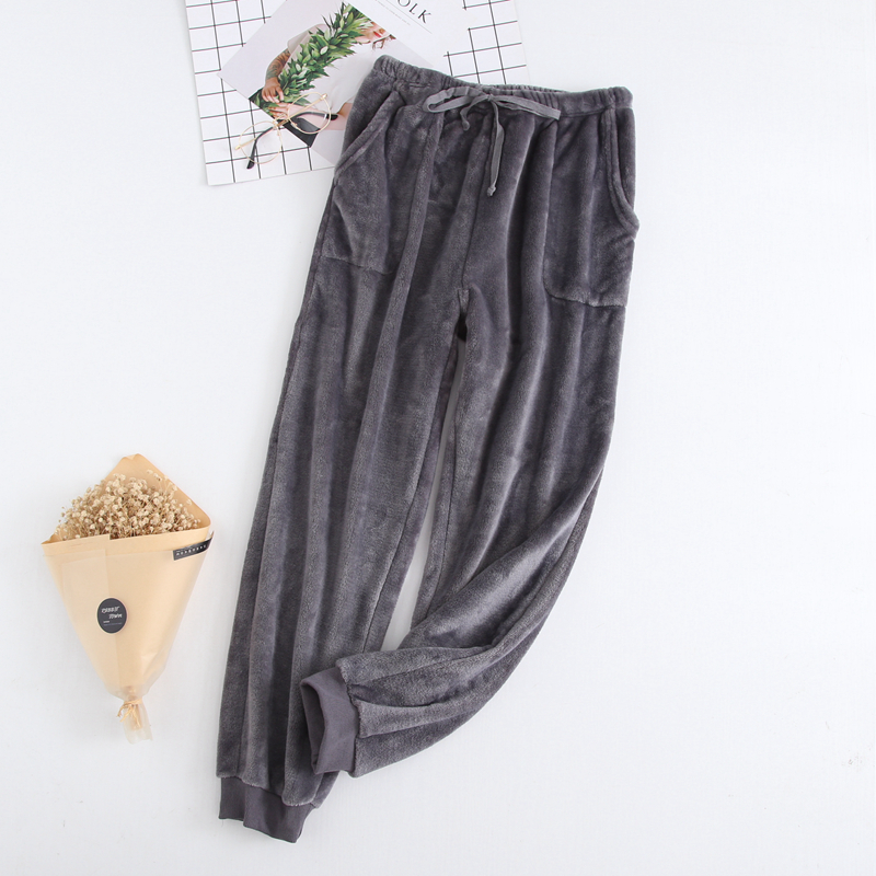 Nhật Bản mùa thu và mùa đông những người yêu thích flannel đồ ngủ nam và nữ dày lông cừu san hô nhà quần gần miệng để giữ ấm quần đôi mặc nhà