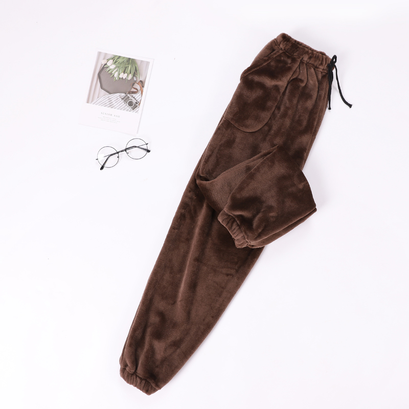 Cặp vợ chồng flannel đồ ngủ nam mùa thu đông dày phim hoạt hình đóng chân san hô fluffy quần nhà lỏng quần ống rộng nữ