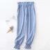 Nữ pyjama quần cotton dệt kim mùa xuân và mùa thu mùa hè quần cotton mặc nhà cộng với size tháng quần phim hoạt hình lỏng lẻo - Quần tây Quần tây