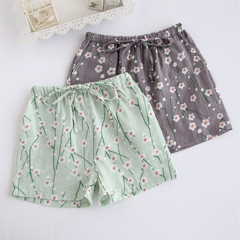 Cartoon Quần Pyjama Quần short mùa hè Cotton Hai lớp Gạc Cotton Thin Loose Kích thước lớn Quần nhà quần thu đông nam nữ