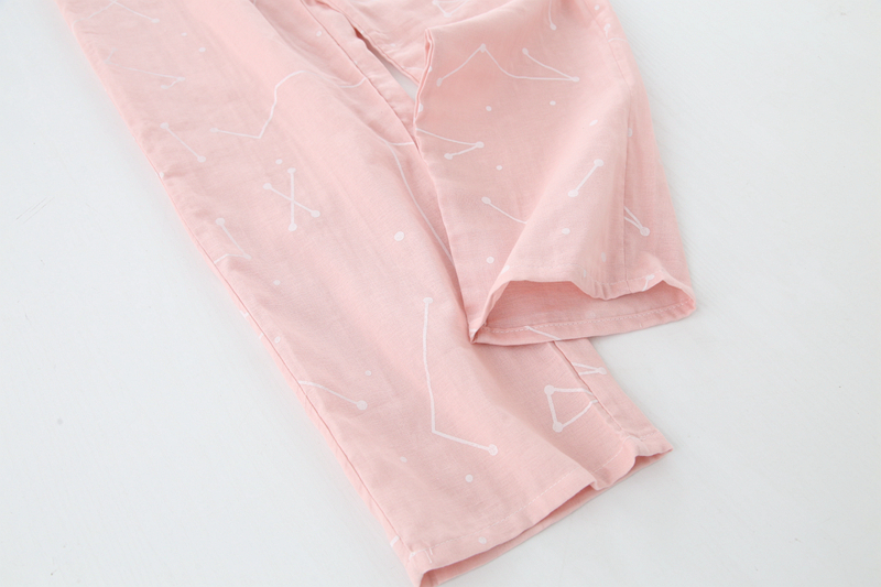 Cặp vợ chồng Nhật Bản đồ ngủ cotton mùa xuân và mùa hè mỏng nam và phụ nữ giản dị nhà cotton gạc rộng kích thước quần lớn quần ống suông nữ