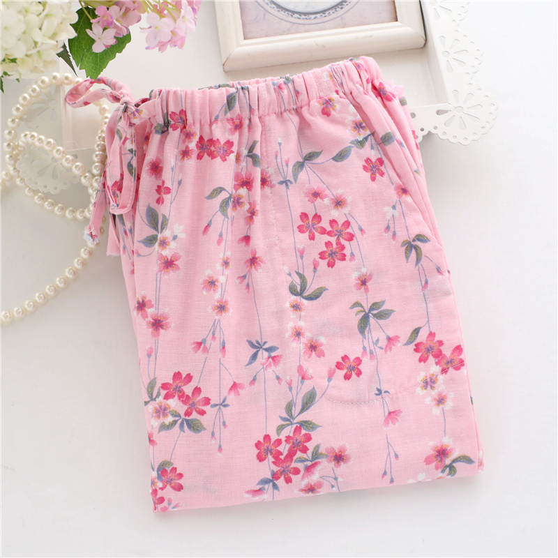 Mùa xuân, mùa hè và mùa thu mới đồ ngủ nữ quần đan Nhật Bản quần cotton nhà cotton đôi gạc quần lỏng bộ lụa mặc nhà