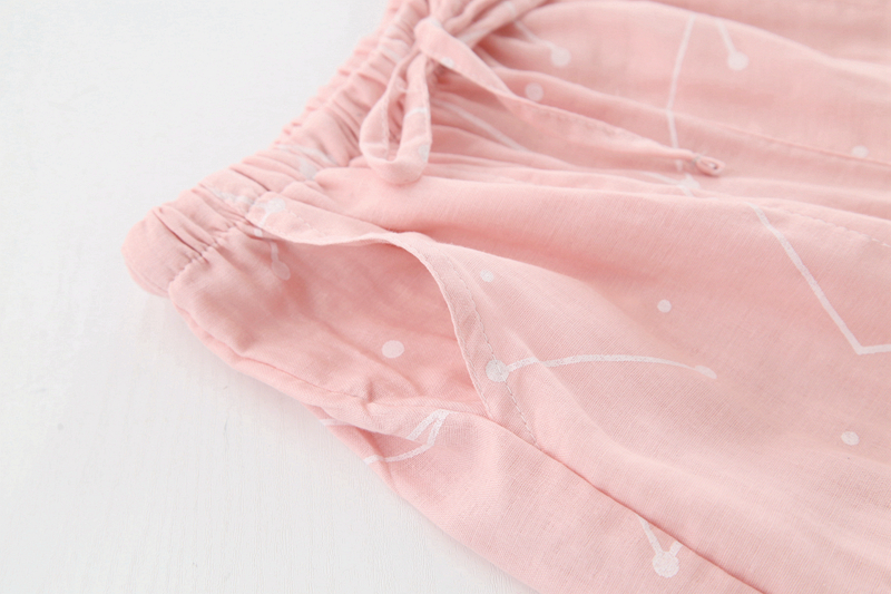 Cặp vợ chồng Nhật Bản đồ ngủ cotton mùa xuân và mùa hè mỏng nam và phụ nữ giản dị nhà cotton gạc rộng kích thước quần lớn quần ống suông nữ