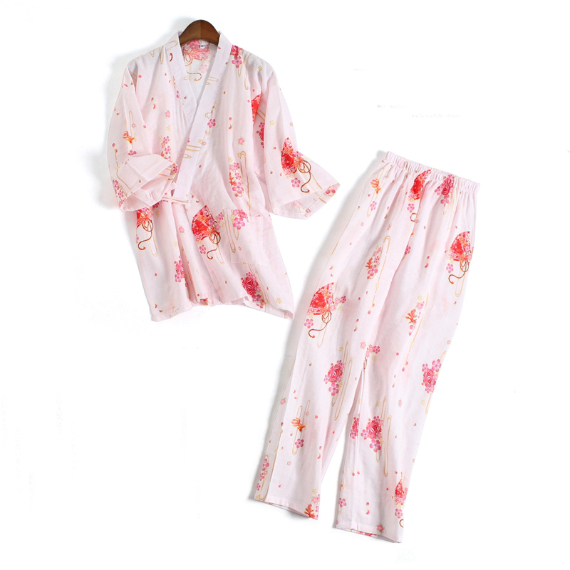 Bộ đồ ngủ cotton nam và nữ mùa xuân và mùa thu đôi gạc tay ngắn quần đôi kimono Nhật Bản phục vụ nhà mùa hè đồ ngủ phim hoạt hình