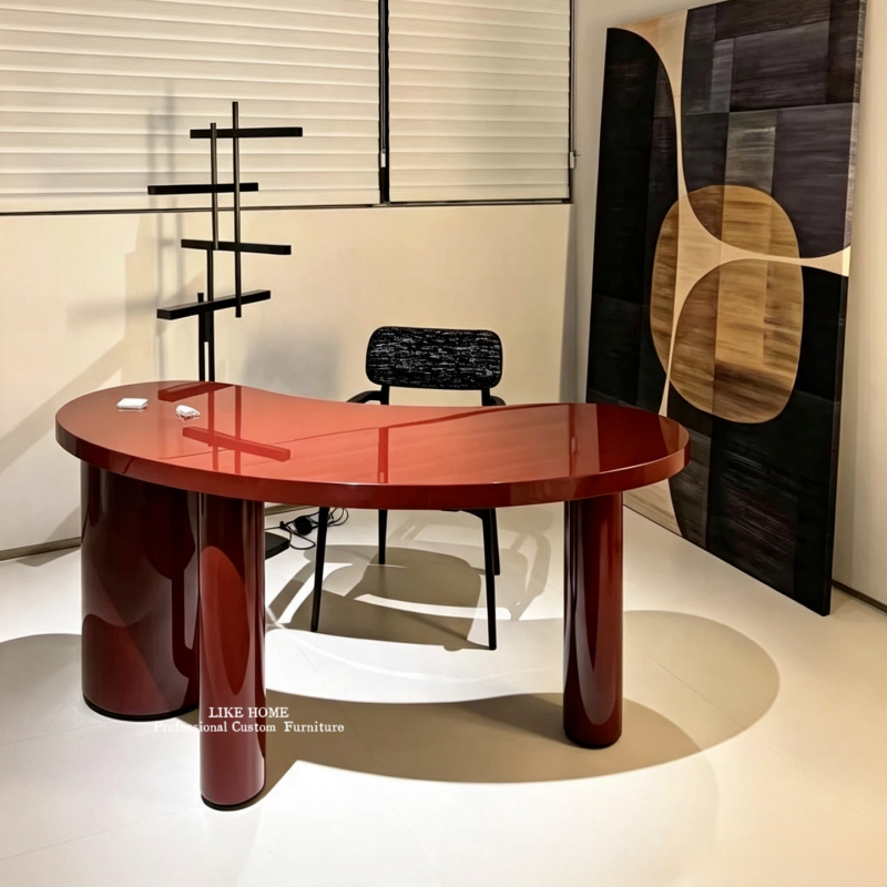 Italian-Style Light Luxury Creative Curved Office Desk, Computer Desk, Modern Minimalist Designer Model, Irregular-Shaped High-End Solid Wood Desk