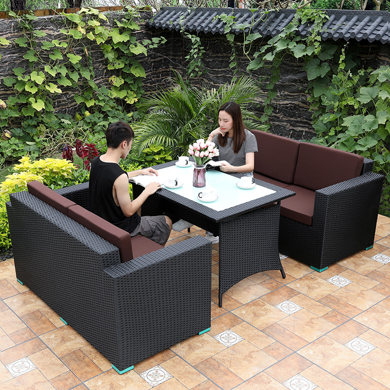 Outdoor rattan table and chair outdoor three-piece set card set combination outdoor courtyard lazy sofa leisure furniture