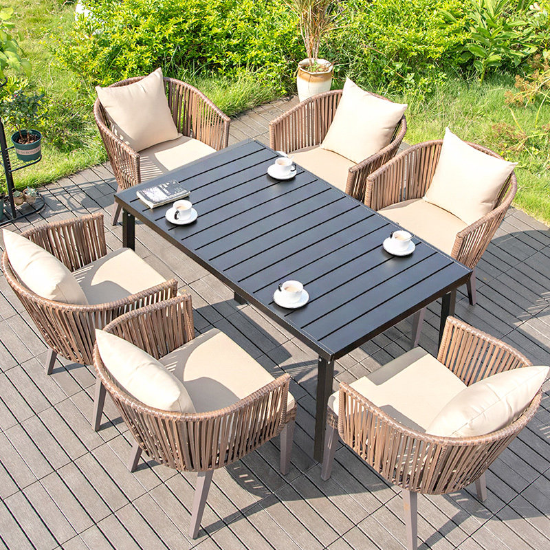 Outdoor tables and chairs courtyard simple Nordic terrace rattan chair outdoor leisure weaving rattan modern combination three-piece coffee table