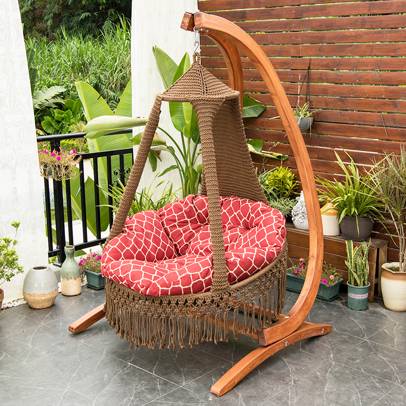 Hanging chair Home Balcony Knitted rope hanging basket Swings Outdoor Patio Chair Cradle chair solid wood rocking chair Swings Nacelle