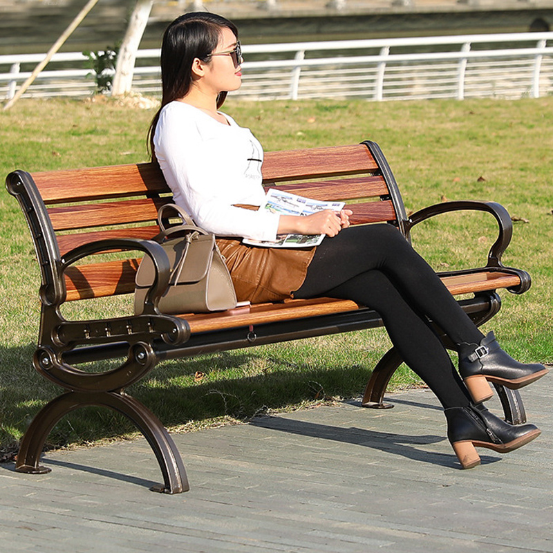 Park Chair Outdoor Dining Room Benches Subcast Aluminum Casual Solid Wood Iron Art Backrest Courtyard Engineering Embalming Wood Strip Bench 