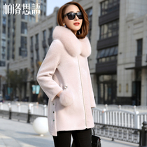 Autumn and winter anti-season new grain cashmere coat womens short fox fur collar Haining fur wool coat clearance