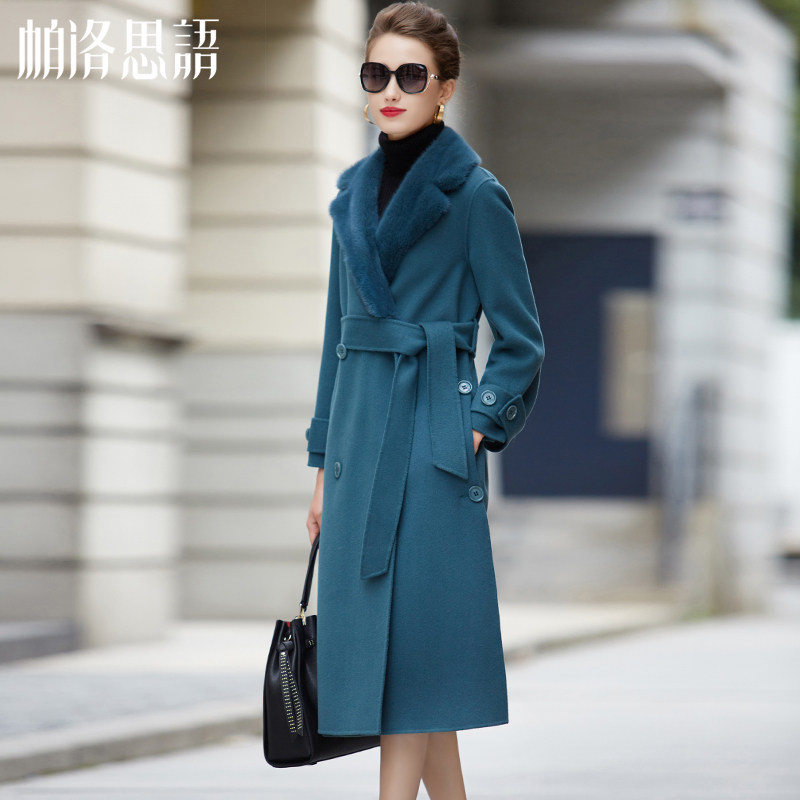 21 autumn and winter new popular double face, woman long version with knee turrets fur collar non-cashmere fur coat