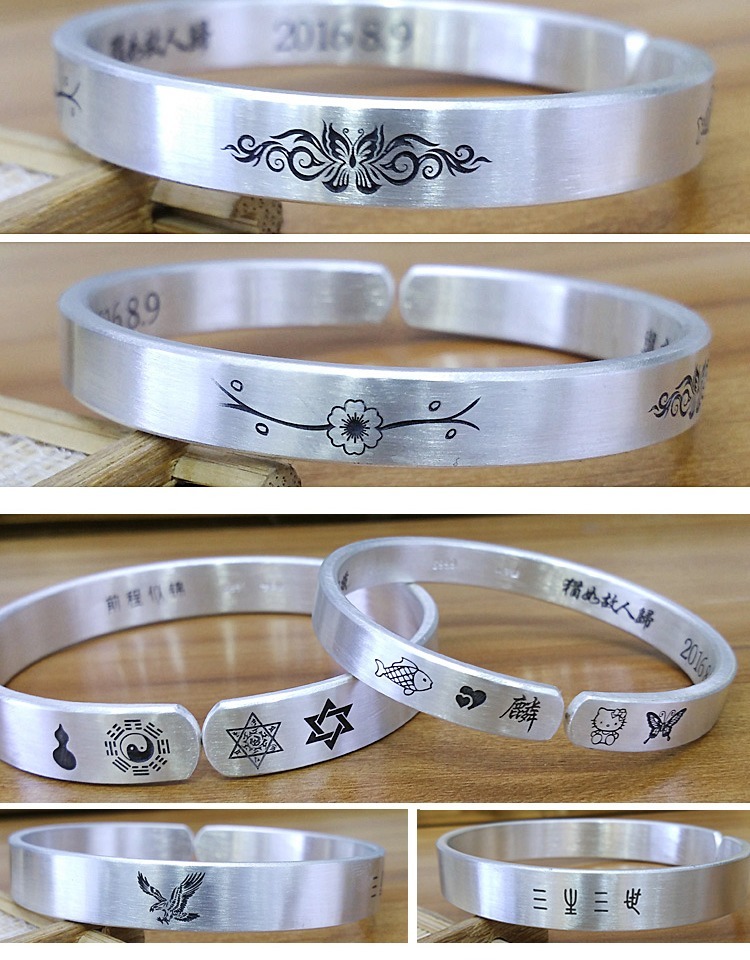 Vòng tay bạc 999 nam nam chân vẽ retro vòng tay bạc mở đôi rắn đôi handmade bạc nữ đơn giản vòng tay đá phong thủy