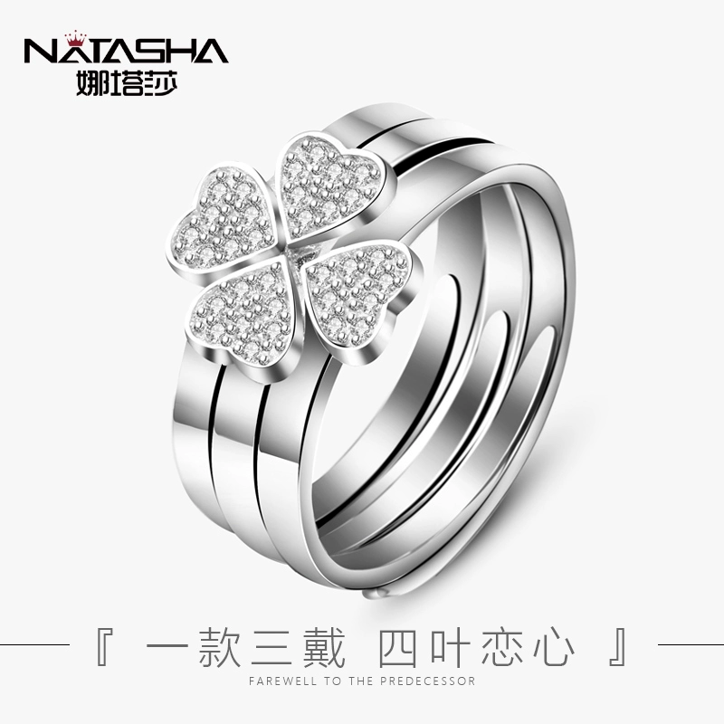 Nhẫn cỏ bốn lá nữ sterling bạc có thể tháo rời kết hợp ba trong một mở 3 trong 1 tặng bạn gái món quà ngày lễ tình nhân 520 - Nhẫn