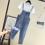 mm2019 hiển thị mỏng Hàn Quốc phiên bản của quần denim chín điểm sling lỏng mới. mã số sinh viên chất béo mùa hè mùa xuân vành đai thắt lưng cô gái