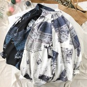 Hip-hop dài tay áo thẻ cá tính thường đẹp trai loose-fitting mực xu hướng vẽ bên ngoài mặc nước Thái phiên bản Ingahan