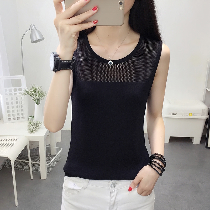 bên trong lỏng rỗng để mặc sling tay dệt kim vest mùa hè lụa băng đầu cô gái phụ nữ bottomshirt của