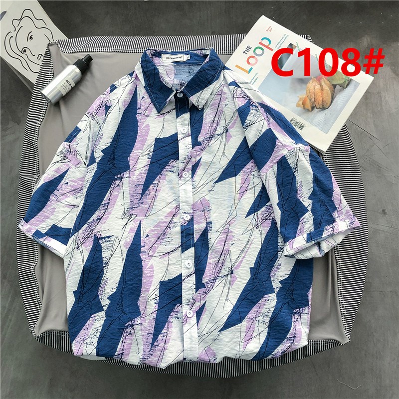 Loose cảng gió trăm Hawaii thường ngắn tay của nam giới và chic in hoa bãi biển mùa hè của phụ nữ áo sơ mi nam gió vài