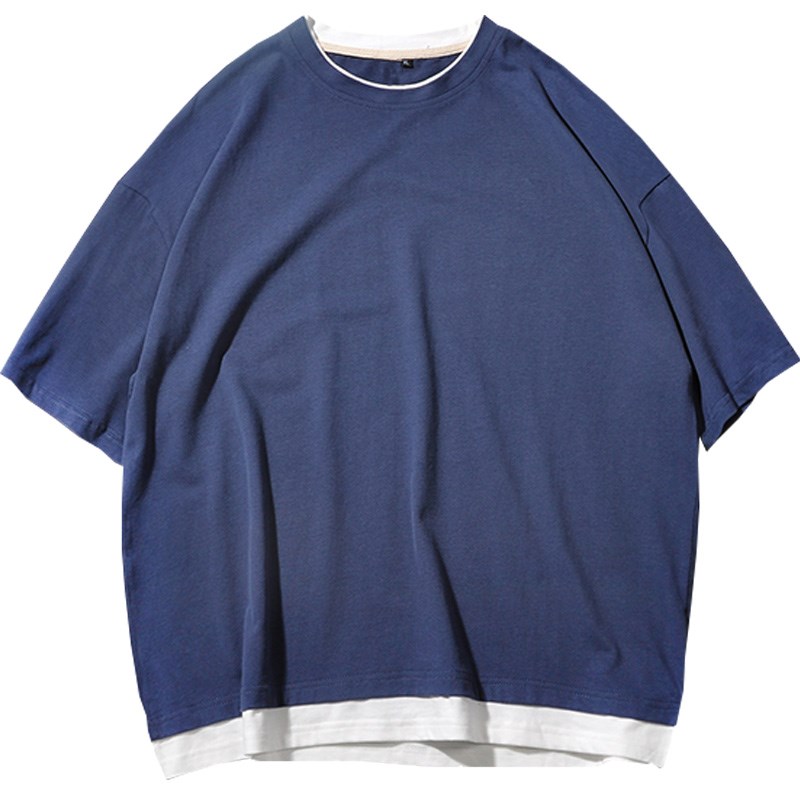 Hai-shirt Catains Cảng nam ngắn tay áo t mùa hè giả bộ lỏng lẻo Hàn Quốc phiên bản của xu hướng bán nguyệt