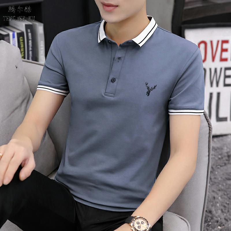 Mùa hè váy t-shirt 桖 polo bông dẫn sub-shirt thẻ xu hướng nửa cắt tay áo xu hướng flip-flop Hàn Quốc phiên bản của cơ thể nam giới xây dựng tay áo ngắn