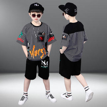 Korean summer boys short sleeve suit handsome 2021 new childhood stripes loose and Korean tide childhood clothing