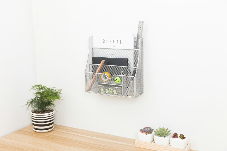 Iron wall organized box multi-wall hanging filesort of office stationery collection box metal mesh finishing