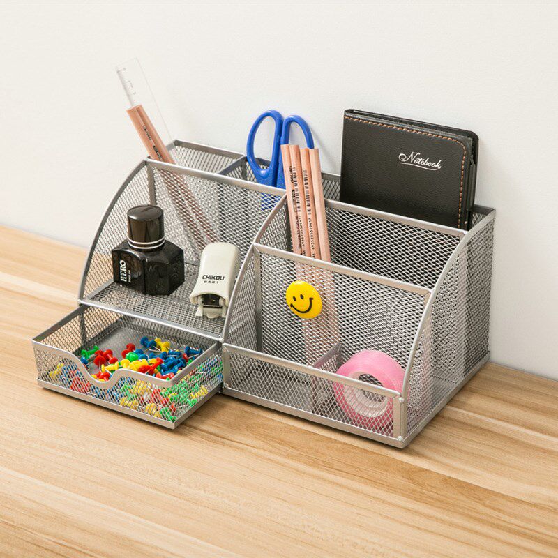 Wrought iron multi-grid pen holder metal grid office table multi-functional convenience stick seat combination stationery classification storage