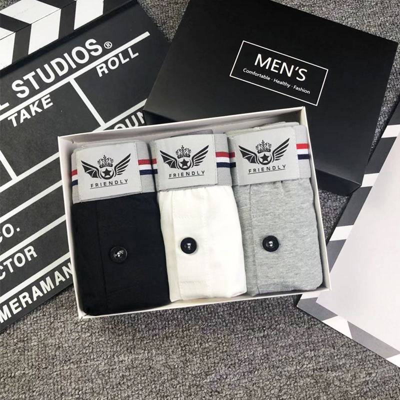 les handsome T three boxed female couples neutral tide brand cotton mid-waist wide-sided four-corner boxer triangle large size panties