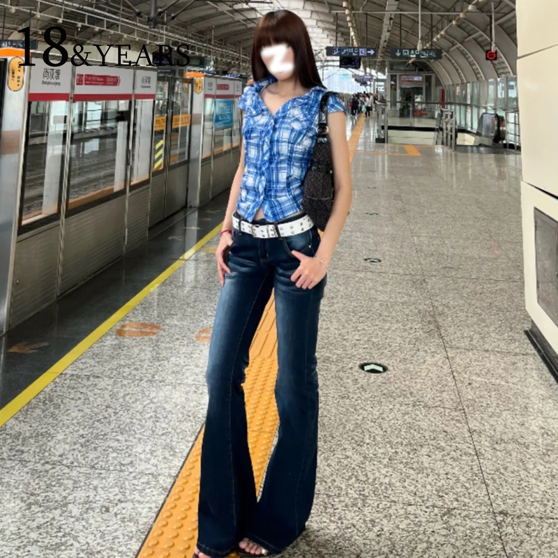 American Retro Low-Waist Flared Jeans for Women, 2026 Autumn New Style, Slim Fit, Flattering, Bootcut, Floor-Length Pants