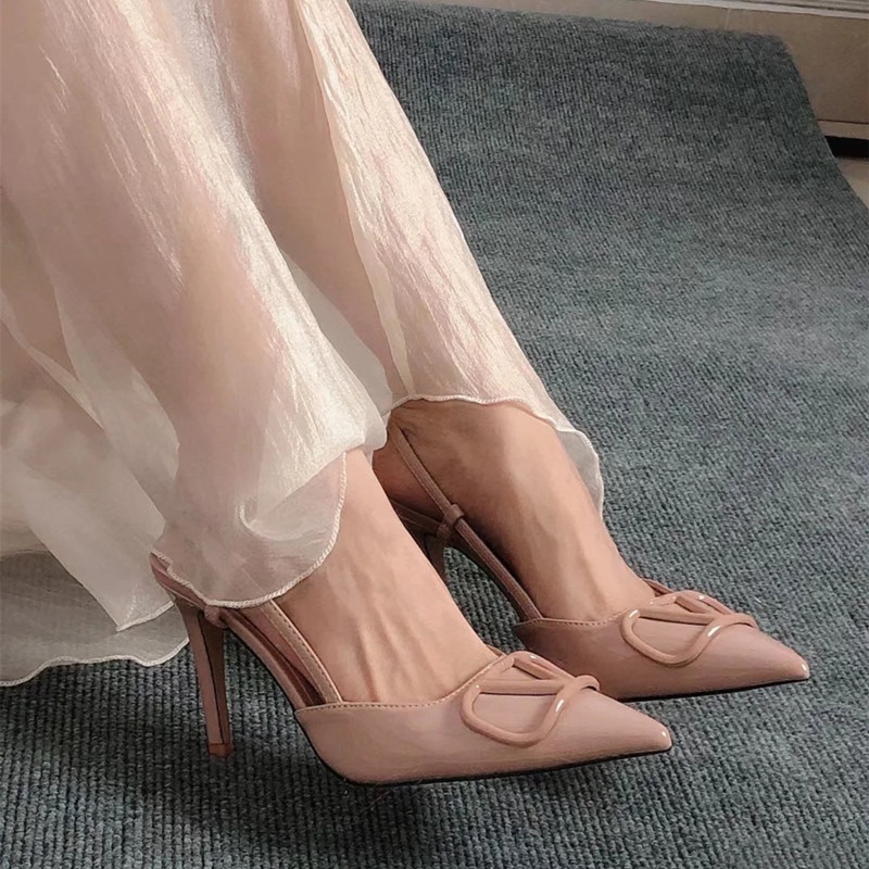 2026 New Summer Stunning Pointed-Toe French High Heels, Stiletto Patent Leather Closed-Toe Sandals, Nude Color Elegant Women's Shoes