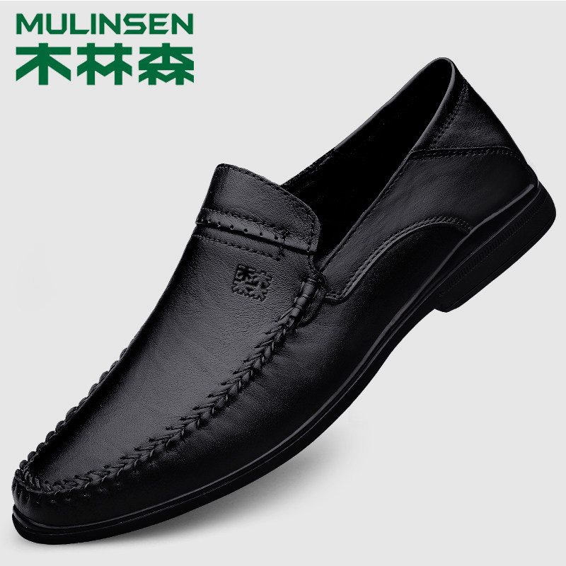 Wood Linson Leather Leather Leather Shoes Spring Business Casual Shoes Breathable a Foot Pedal Middle-aged Dad Shoes New Pint Shoes Man