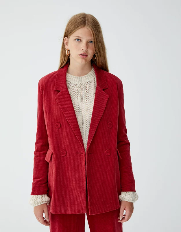 PullAndBear mùa thu và mùa đông 2018 mới Bà Slim retro nhung áo khoác 09.780.304